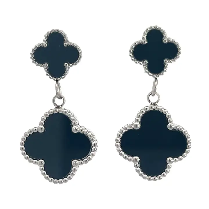 Four Leaf Drop Earring - Black/Silver