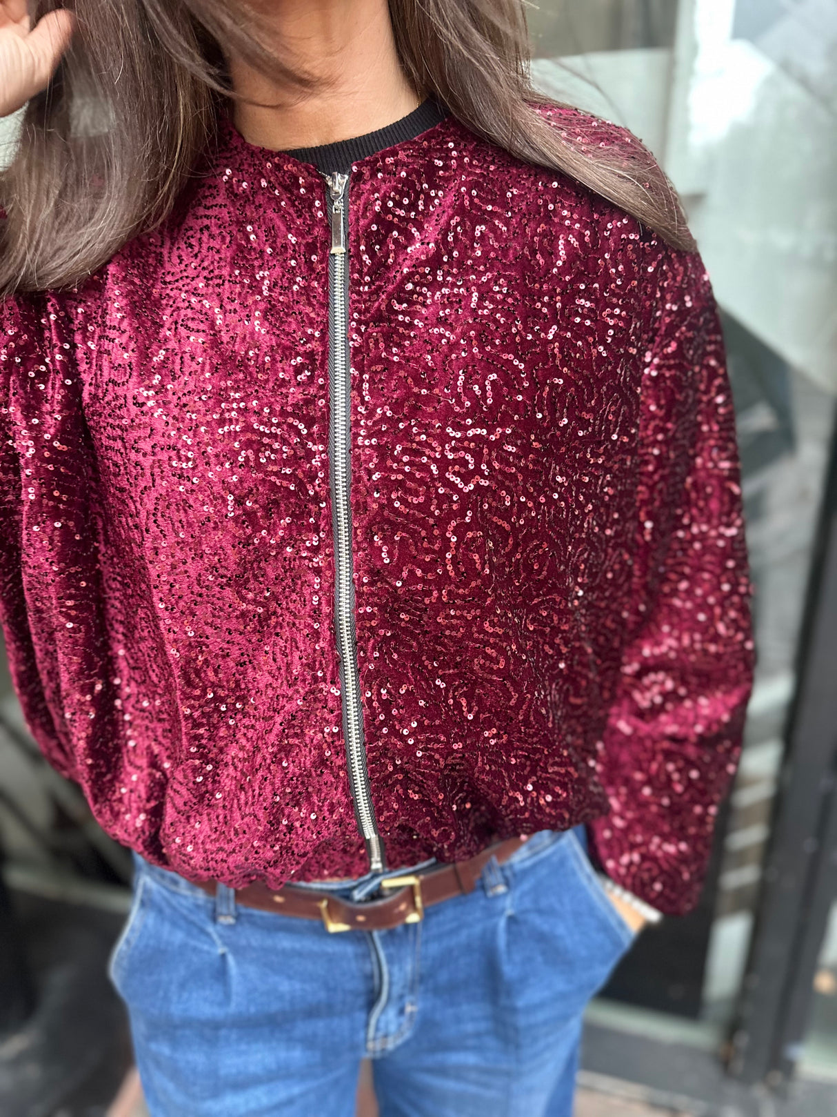 Marant Sequin Bomber - Cherry