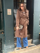 Tabitha Faux Suede Trench - Chocolate