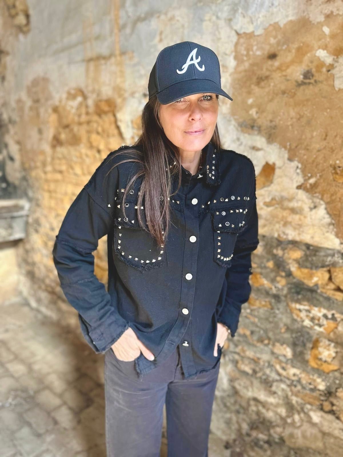 Chaqueta cargo con tachuelas Rocky - Negra