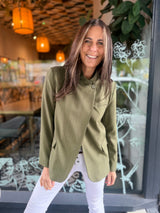 Pinstripe Funnel Neck Blazer - Green