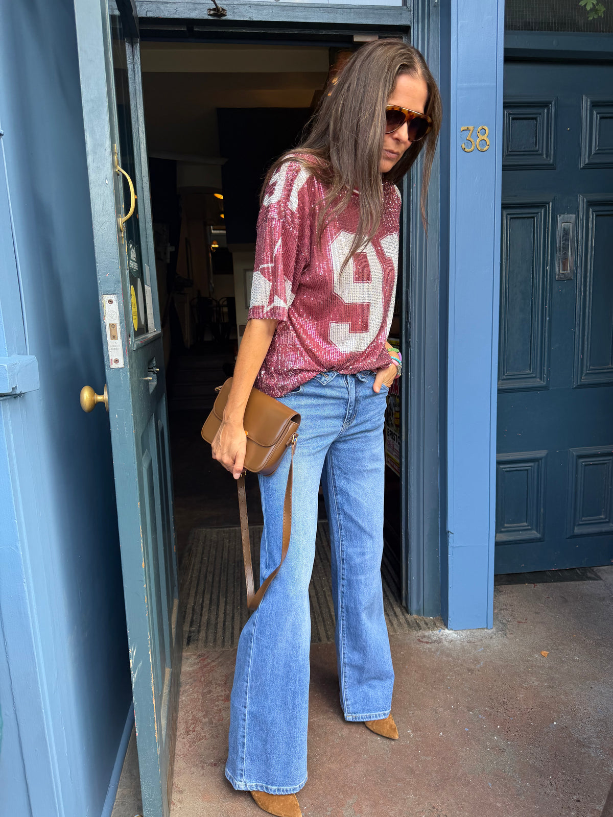Sequin NFL Inspired Top - Burgundy