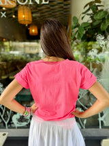 V Neck Tee - Neon Pink