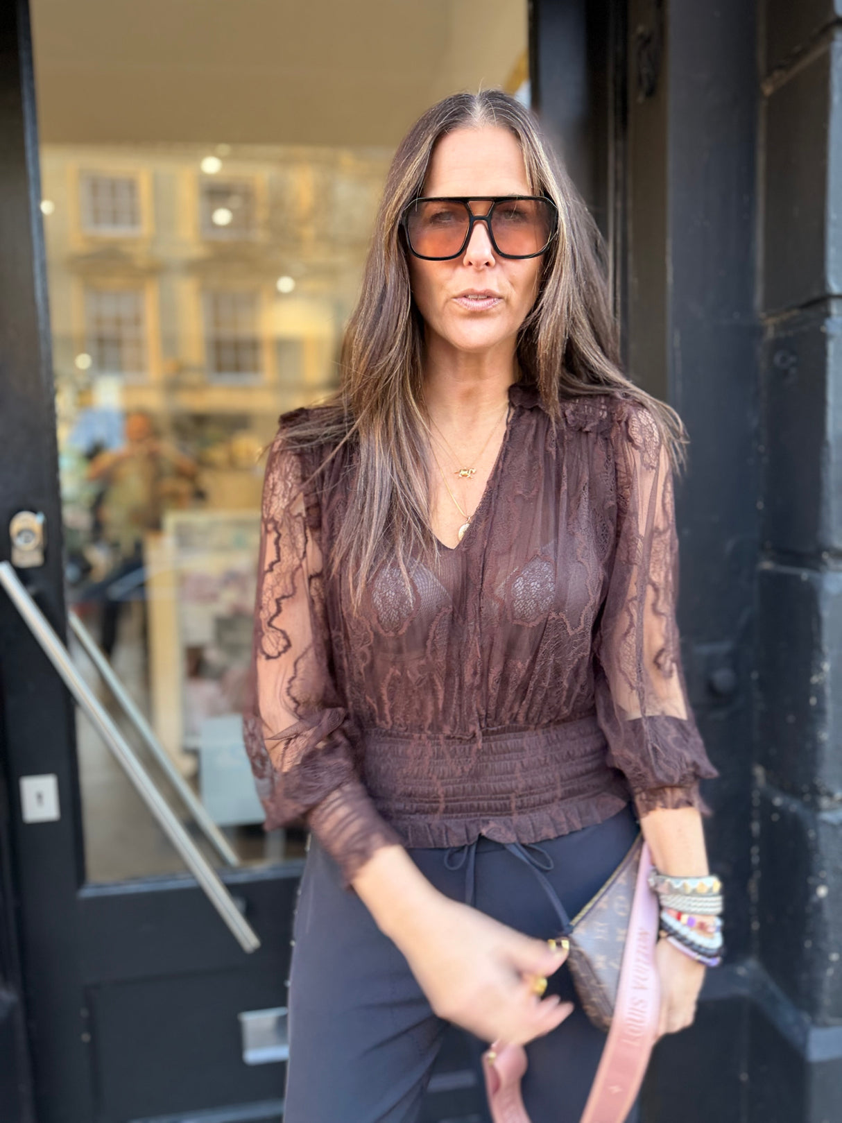 Nolan Lace Top - Chocolate