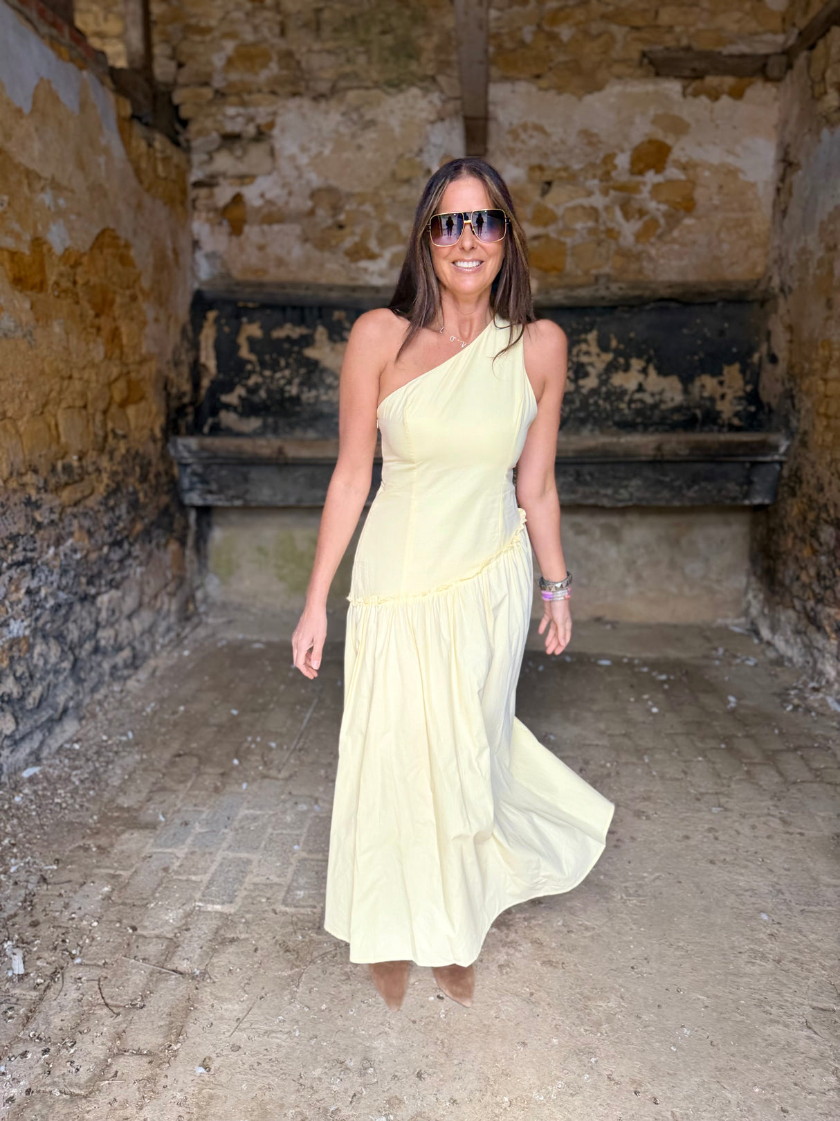 Louise One Shoulder Dress - Lemon