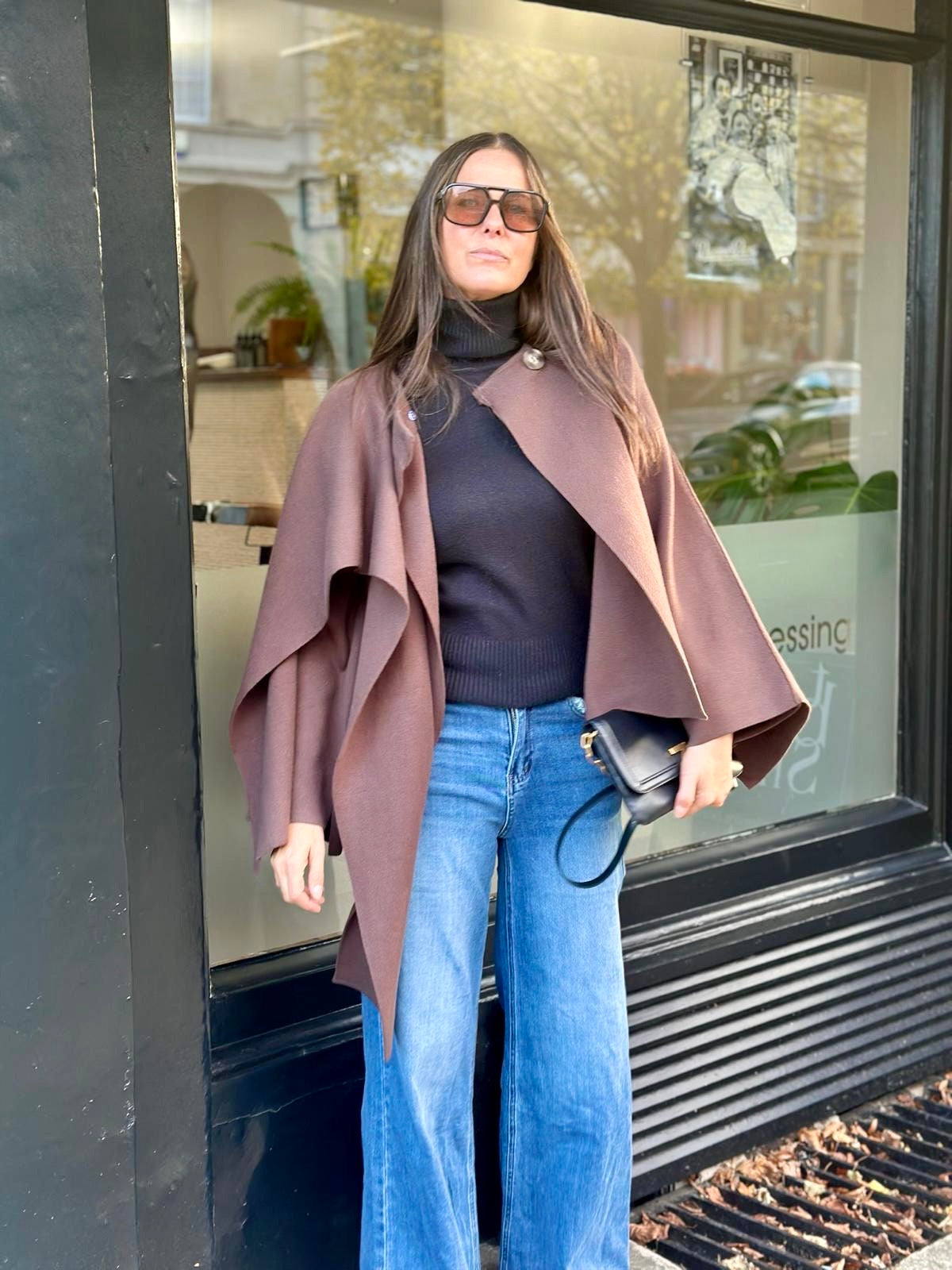 Fliss Knitted Cape with Scarf - Chocolate