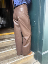 Ally Faux Leather Barrel Pant - Chocolate
