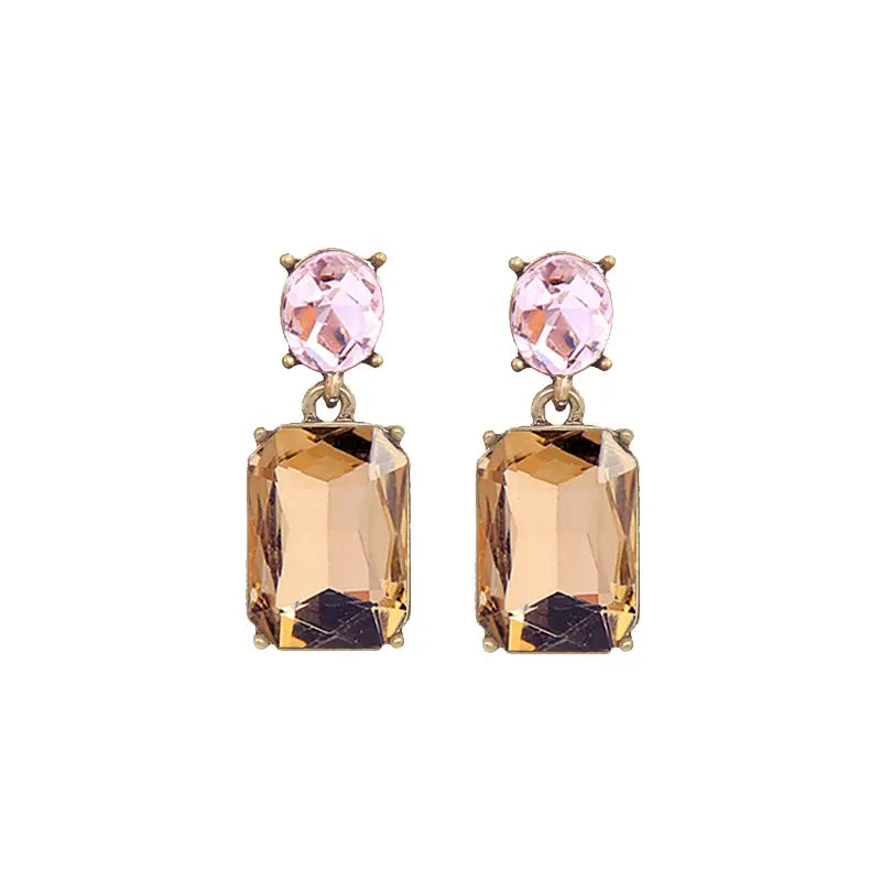 Twin Gem Earring - Amber/Pink