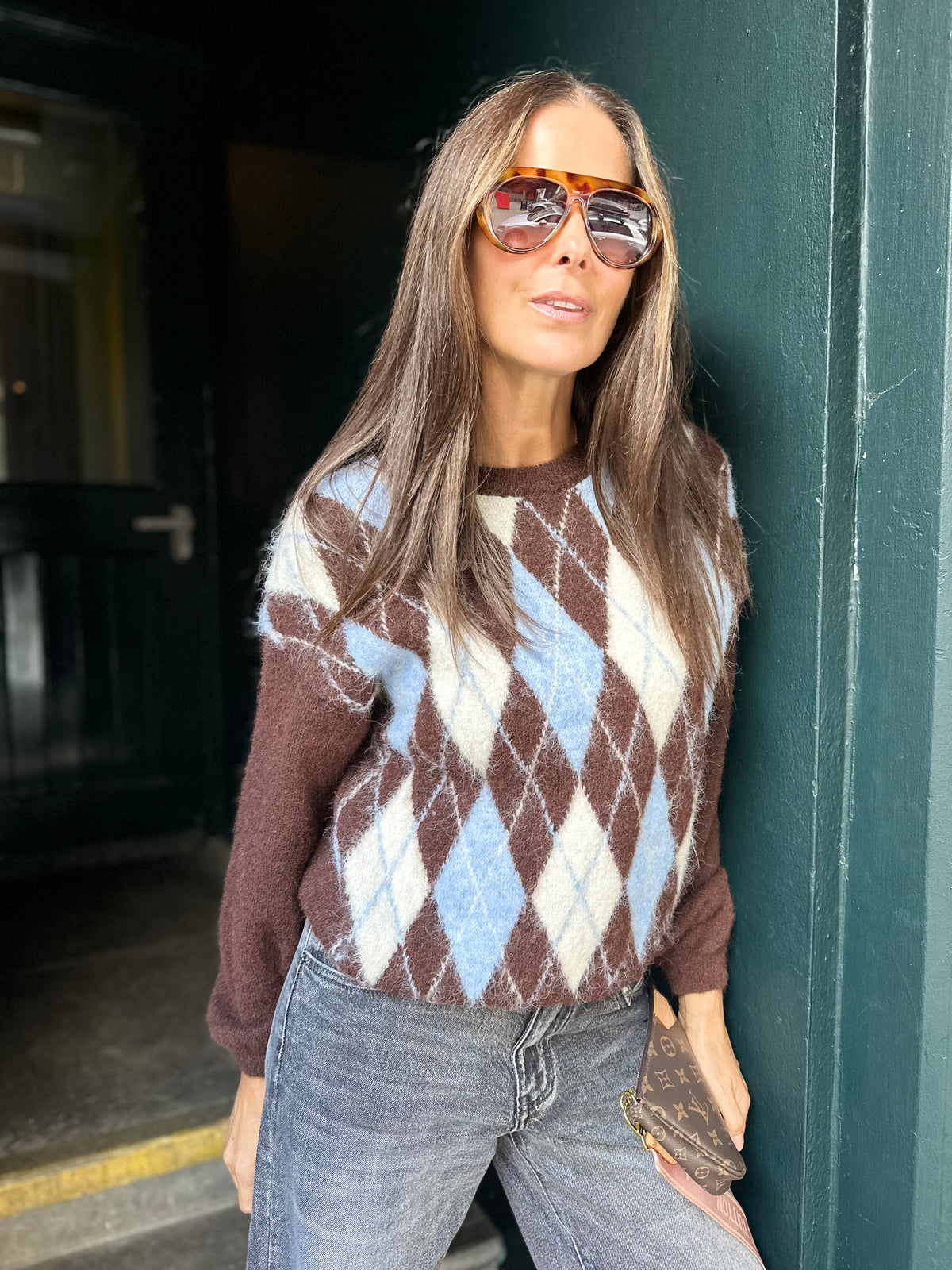 Argyle Crew Neck - Chocolate