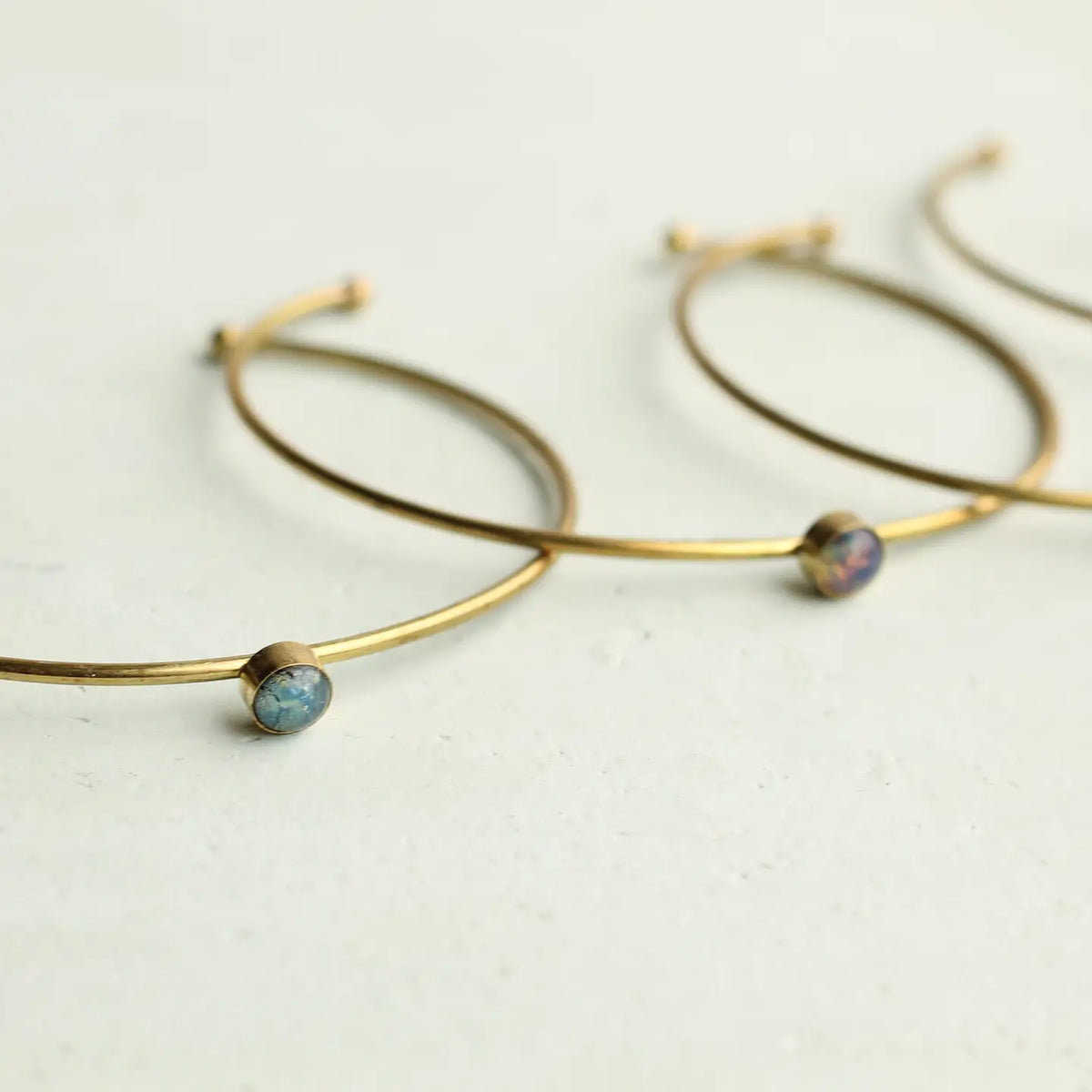 Vintage Brass Opal Bangle - Blue Green