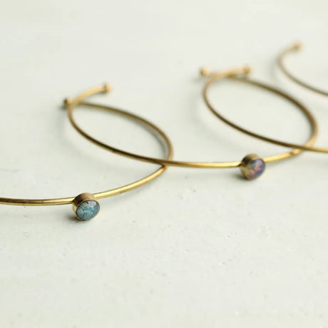 Vintage Brass Opal Bangle - Blue Green