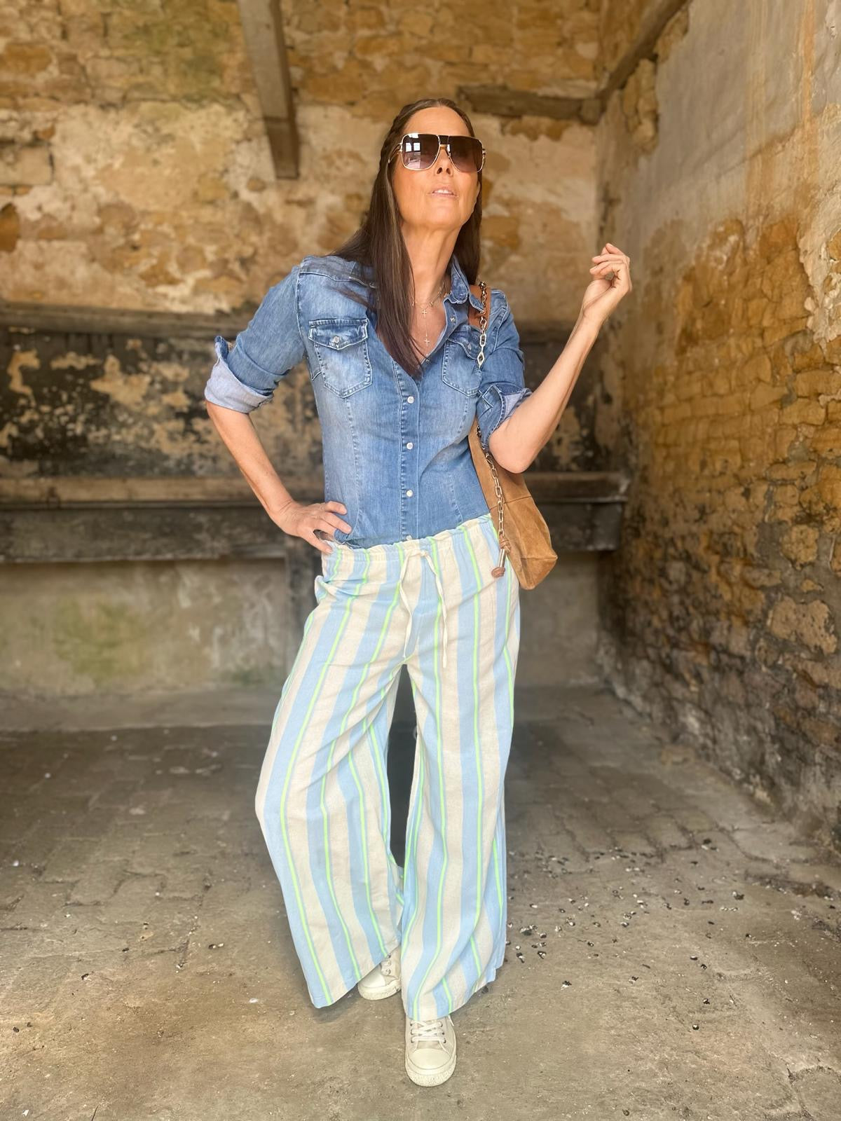 Summer Stripe Trouser - Sky Blue