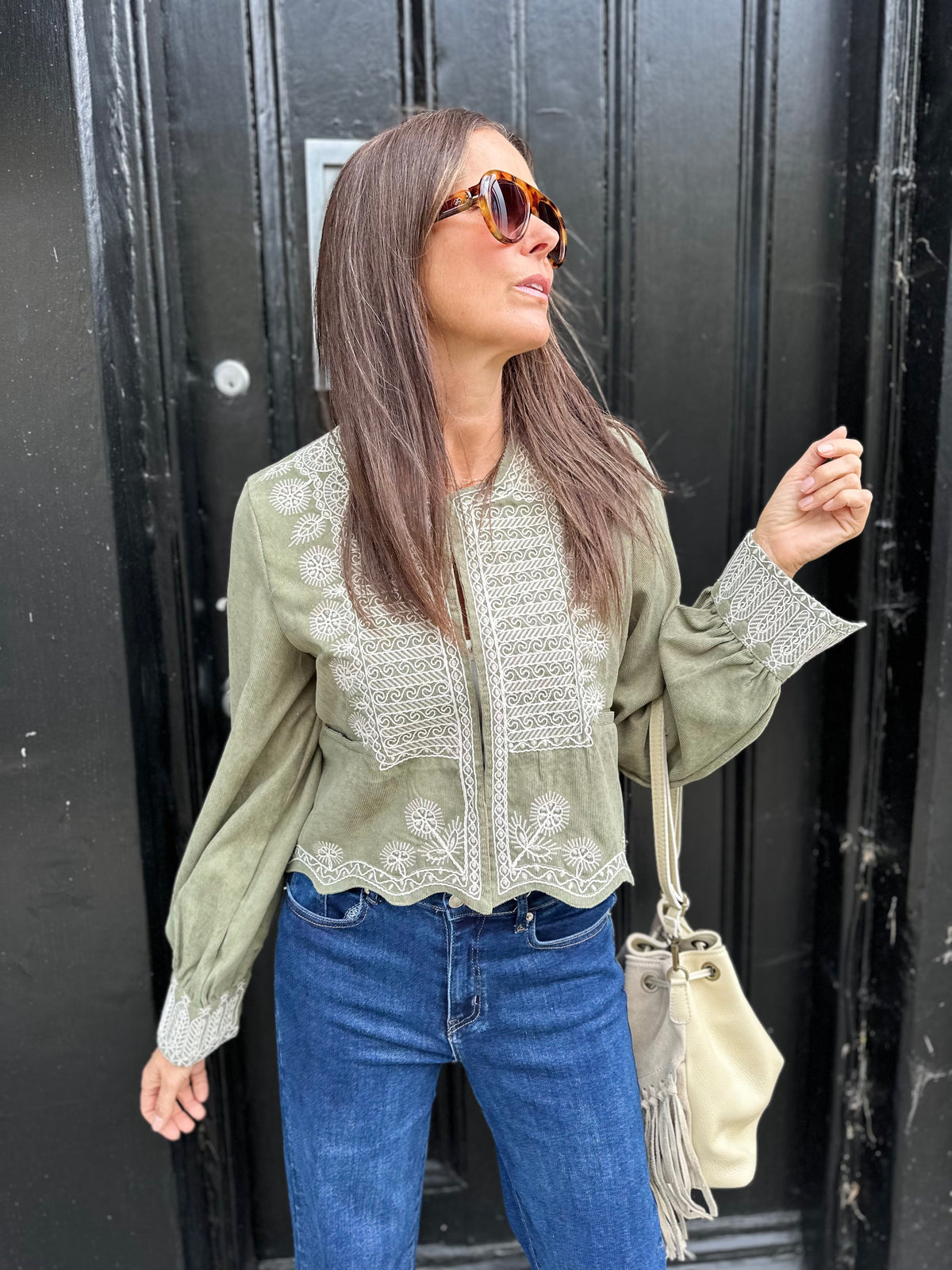 Oriana Embroidered Jacket - Khaki