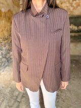 Pinstripe Funnel Neck Blazer - Chocolate