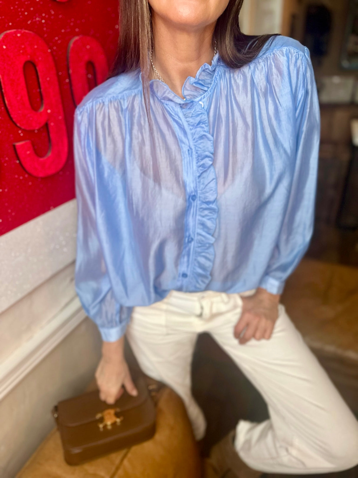 Lila Ruffled Blouse - Sky Blue