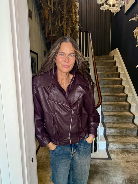 Cleo Faux Leather Jacket - Burgundy