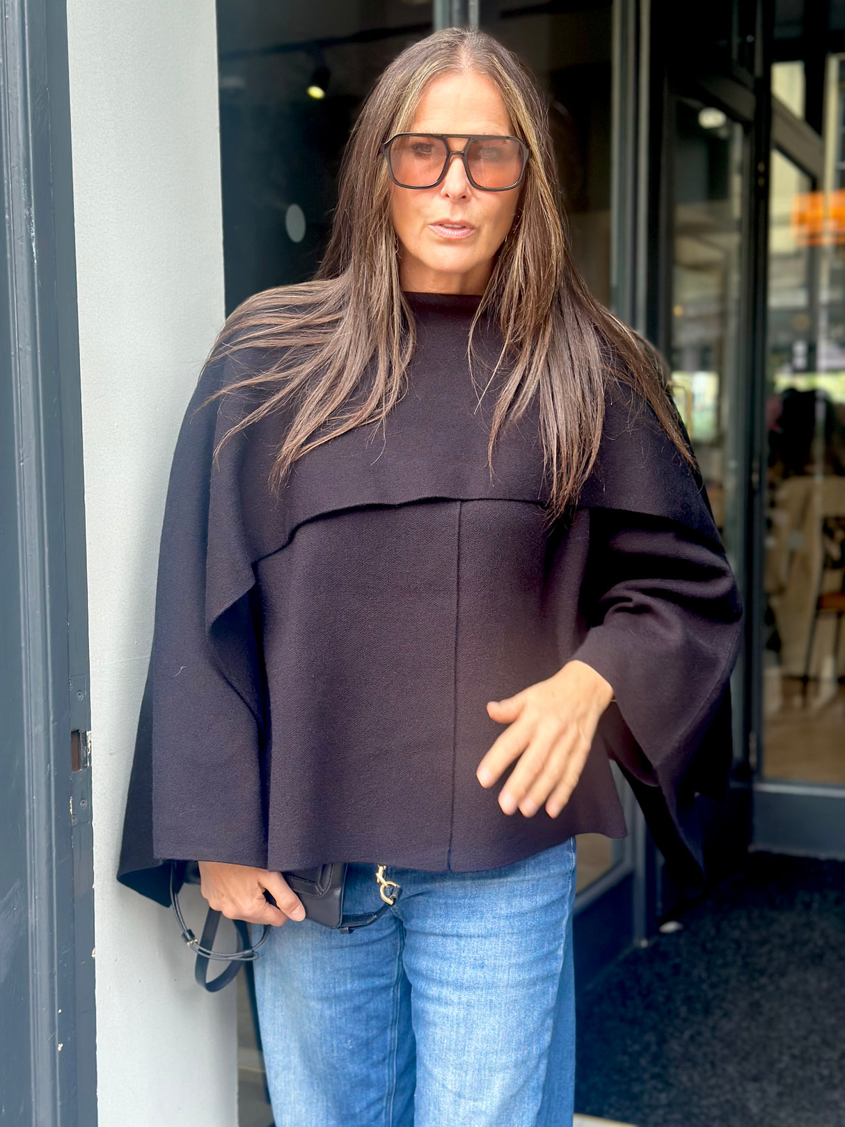 Fliss Knitted Cape with Scarf - Black