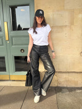 Ally Faux Leather Barrel Pant - Black