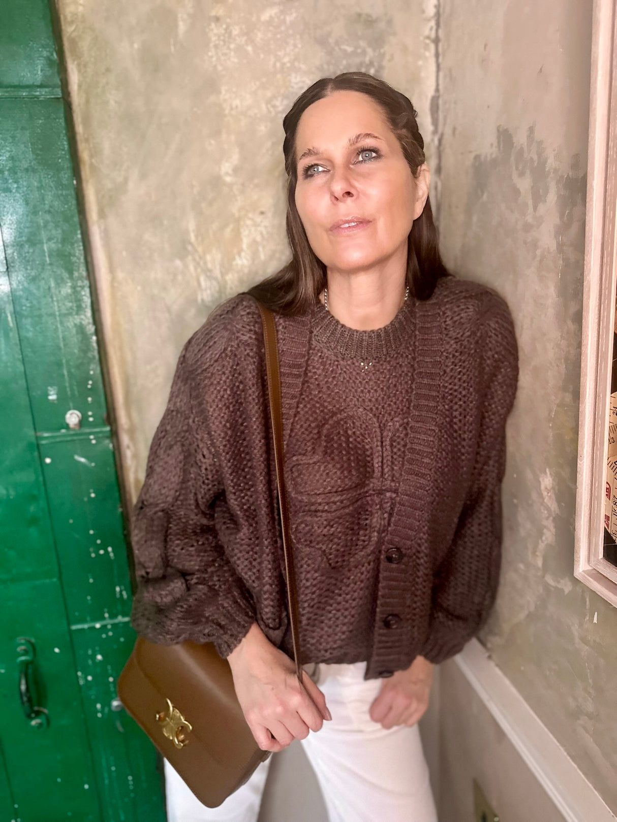 Rival Knitted Cardigan with Logo - Brown