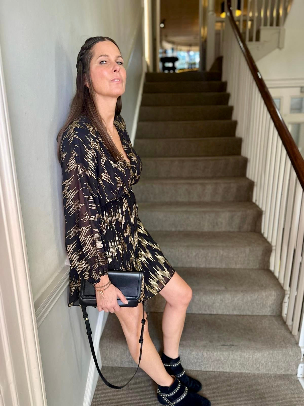 Sasha Mini Dress - Gold Print