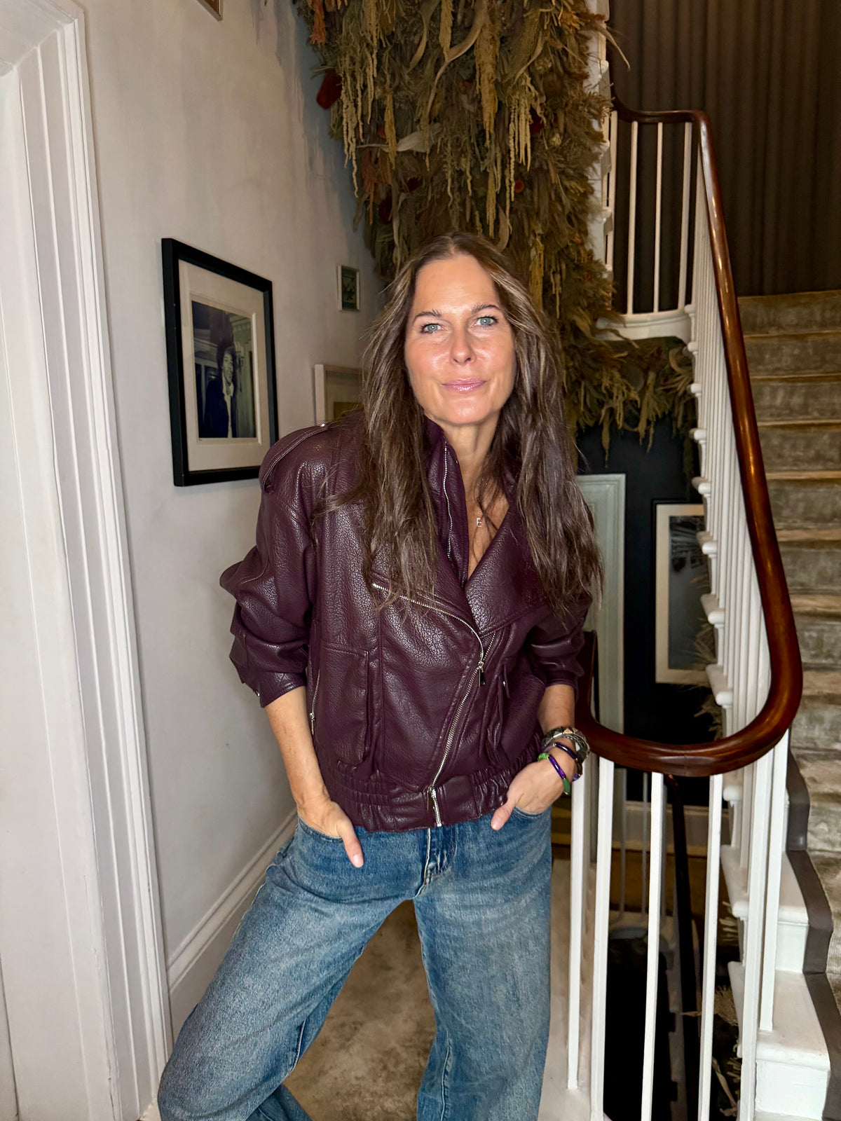 Cleo Faux Leather Jacket - Burgundy