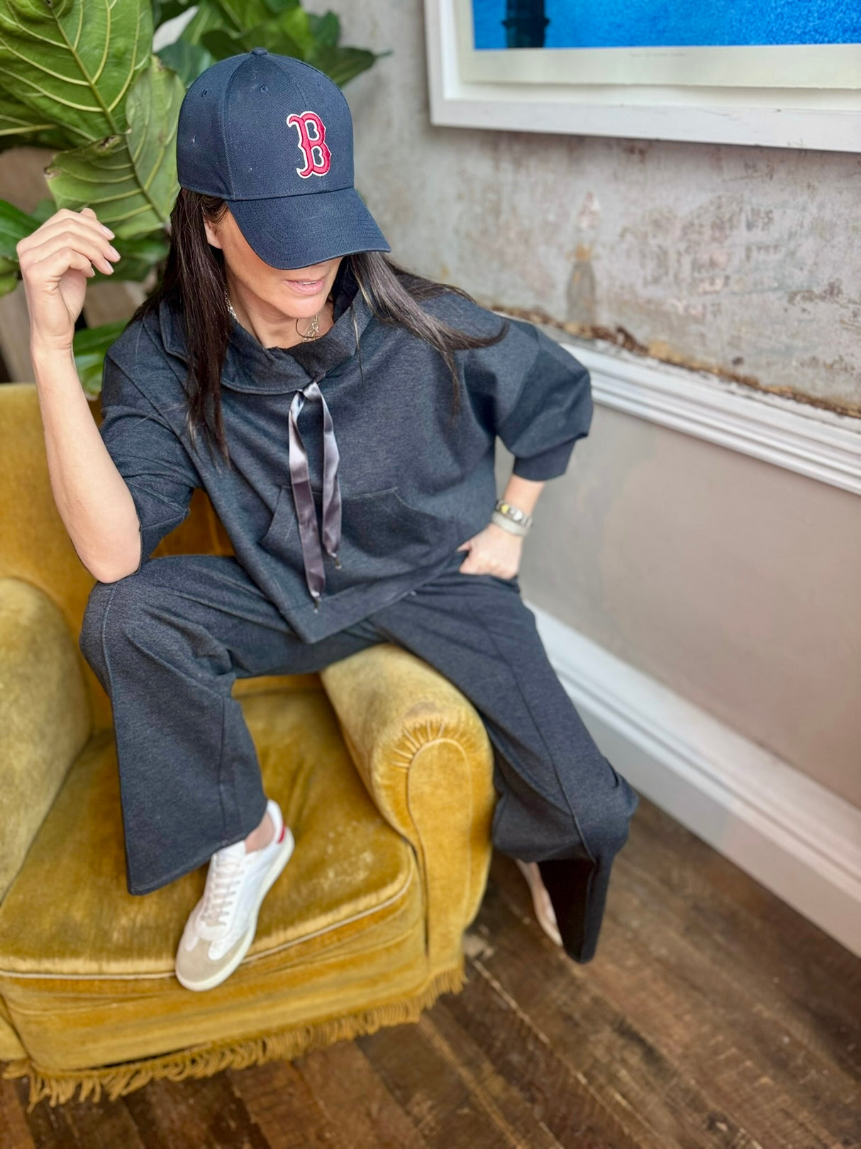 Pantalón deportivo Brooke con corbata de seda - Carbón vegetal