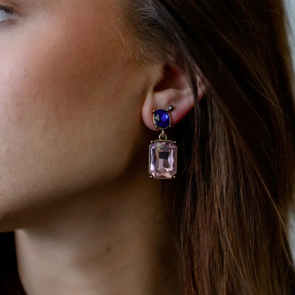Oval Gem Earring - Blush/Royal Blue