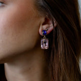 Oval Gem Earring - Blush/Royal Blue