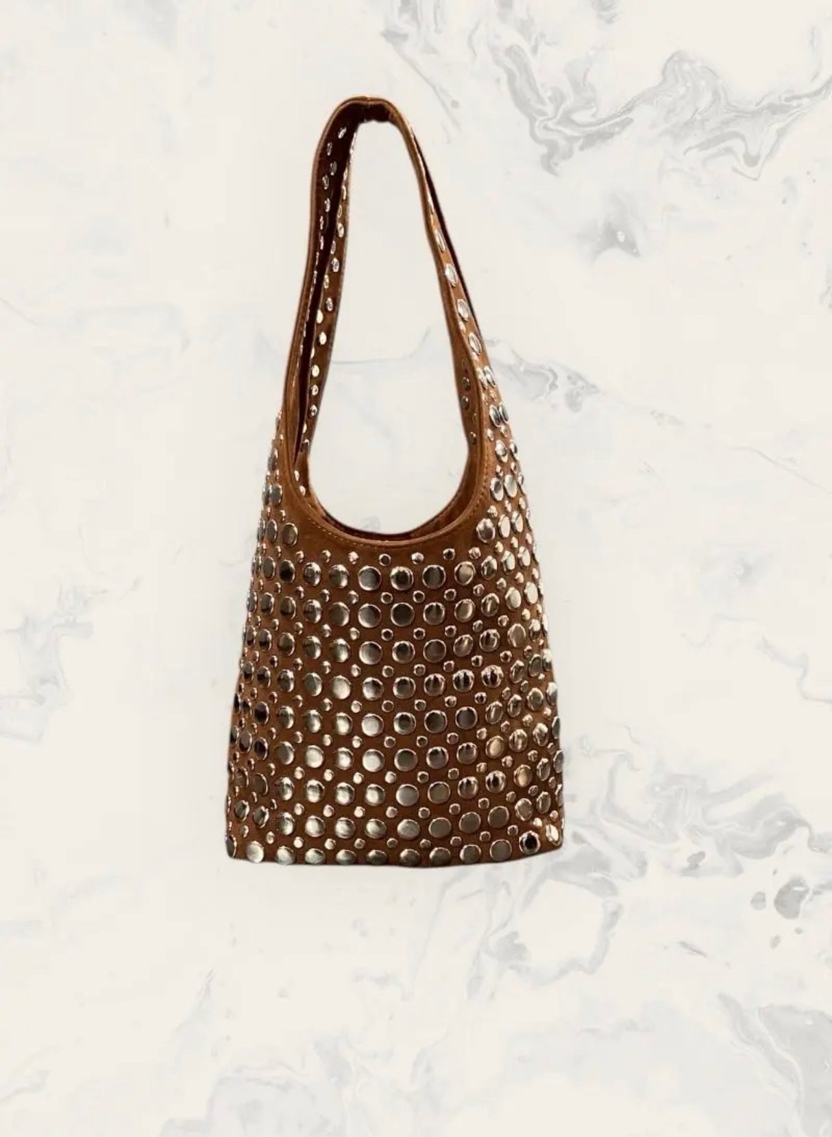 Marrakech Suede Stud Bag Tan