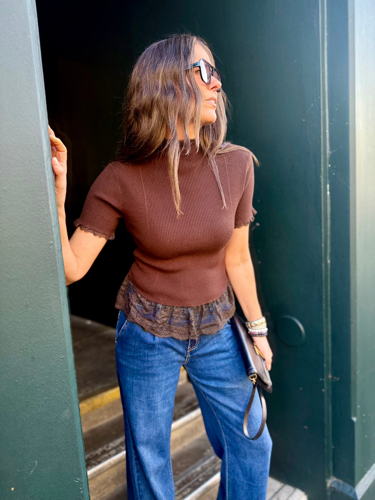 Ophelia Short Sleeve Turtleneck - Chocolate