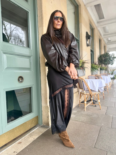 Highland Satin Lace Skirt - Black