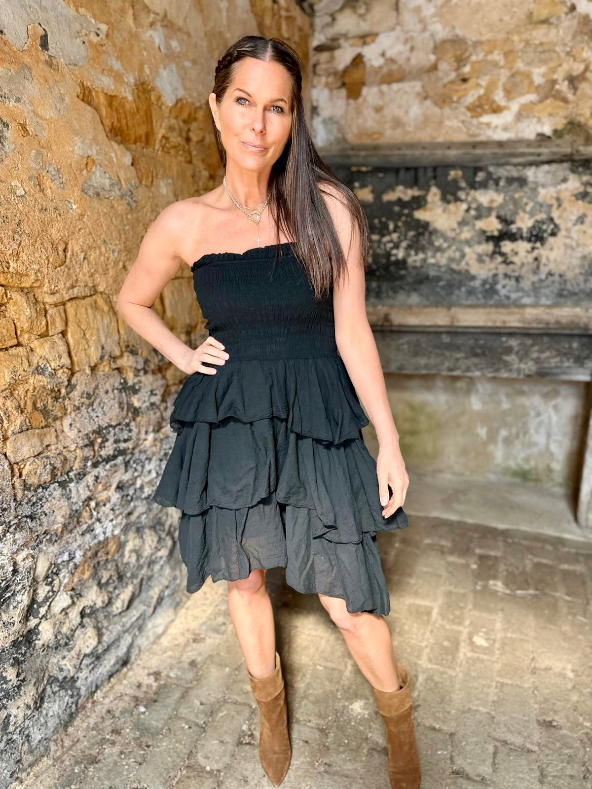 Laurie Ruffle Mini Dress - Black