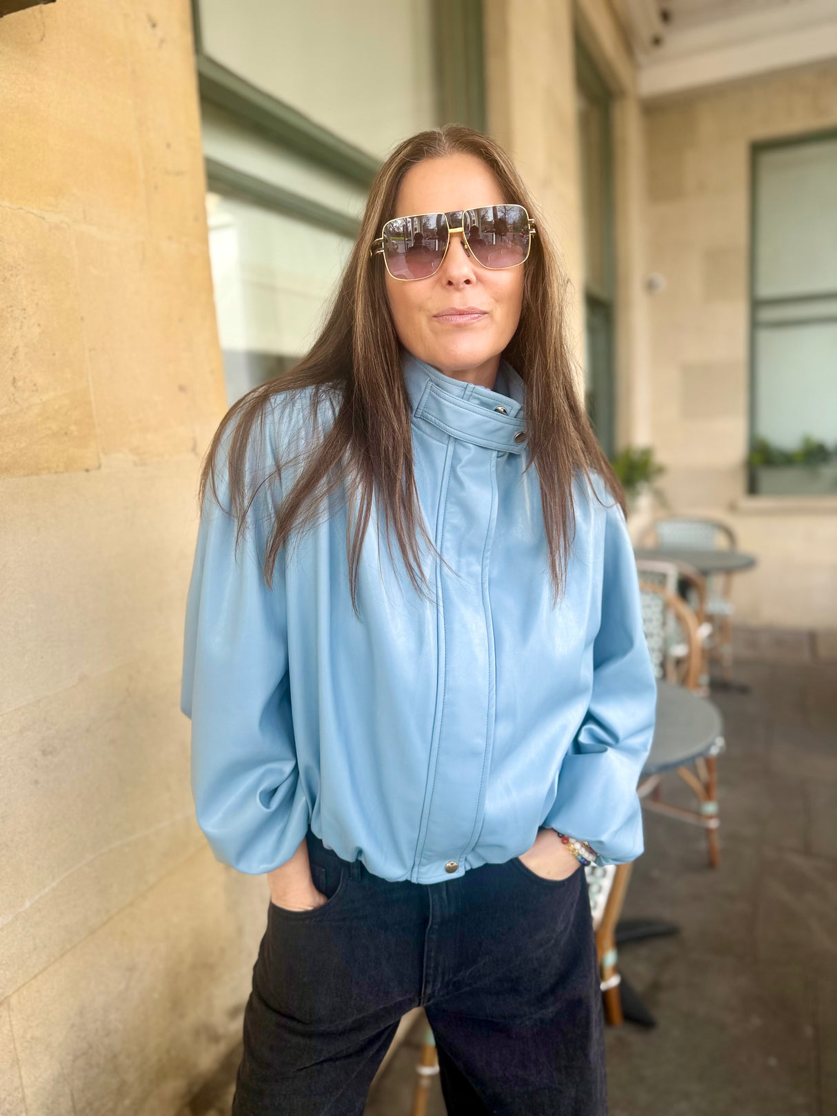 Maz Faux Leather Jacket - Baby Blue