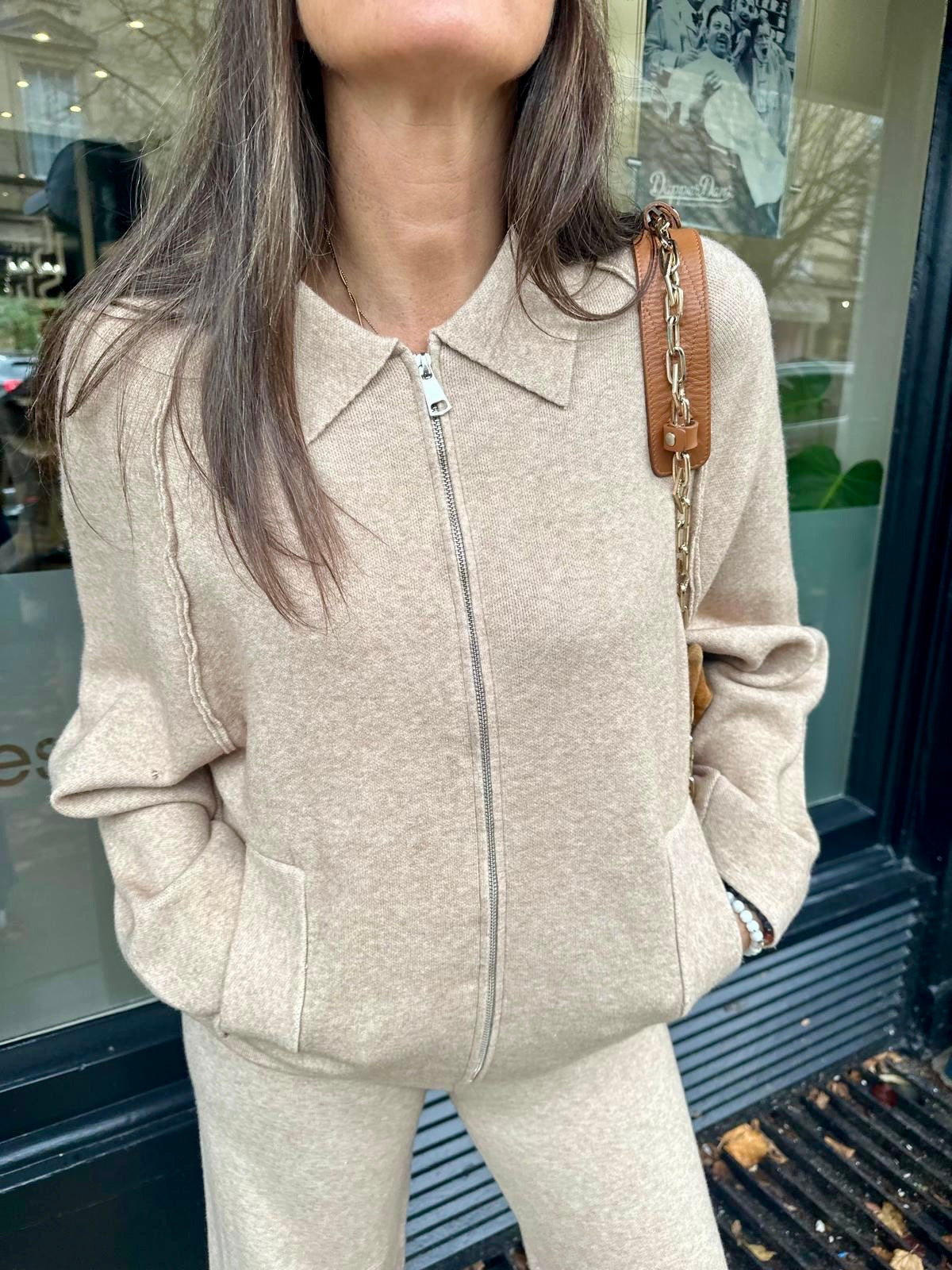 Oriane Zip Knit - Oatmeal