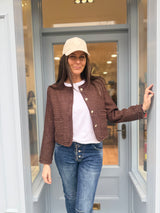 Cecile Cropped Tweed Jacket - Chocolate