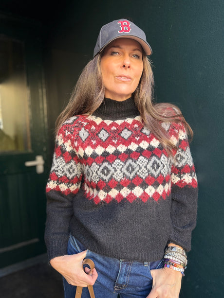 Yule Printed Turtleneck -  Black