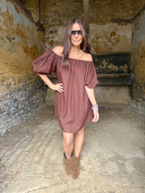 Off The Shoulder Dress- Chocolate