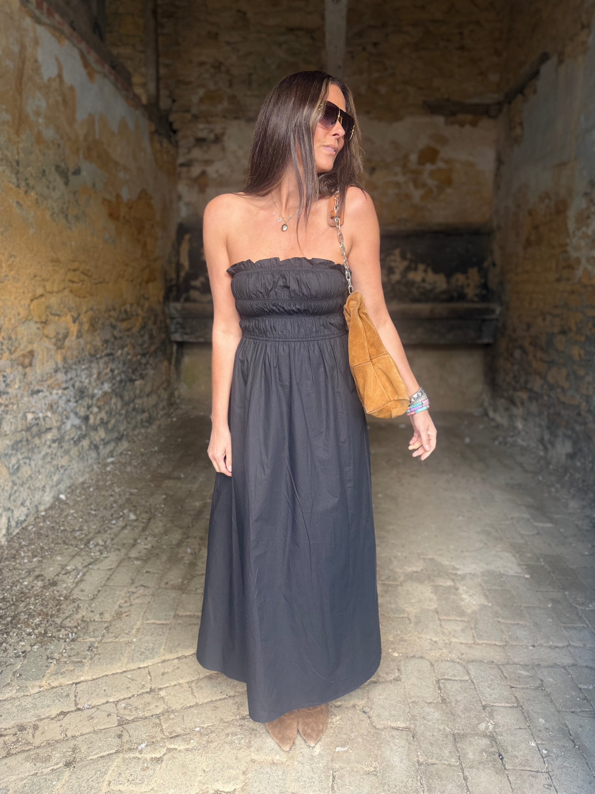 Coral Strapless Maxi Dress - Black