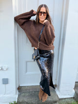 Mariah Sequin Midi Skirt - Black