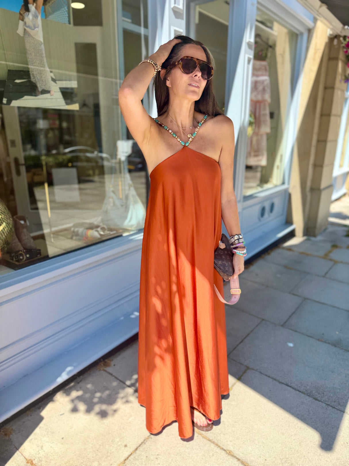 Lottie Beaded Maxi Dress - Rust