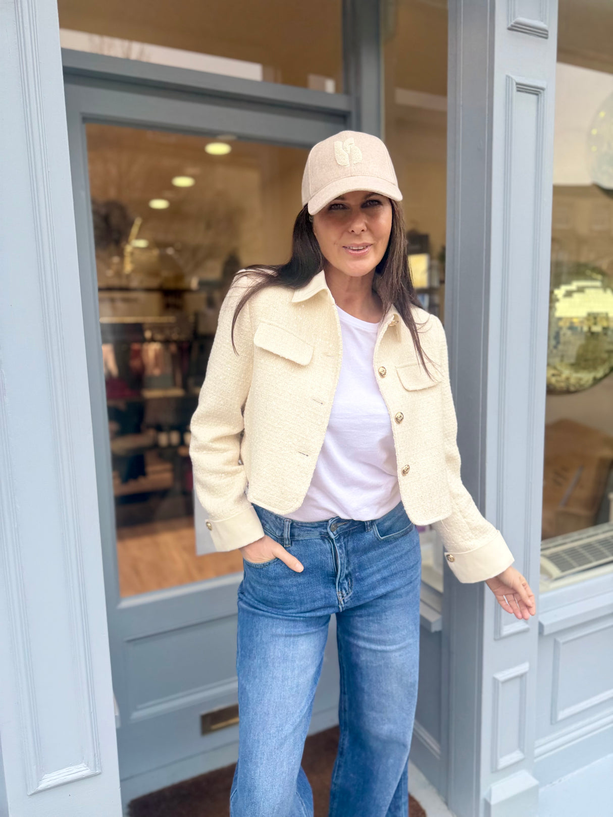 Verity Sequin Cropped Jacket - Ecru