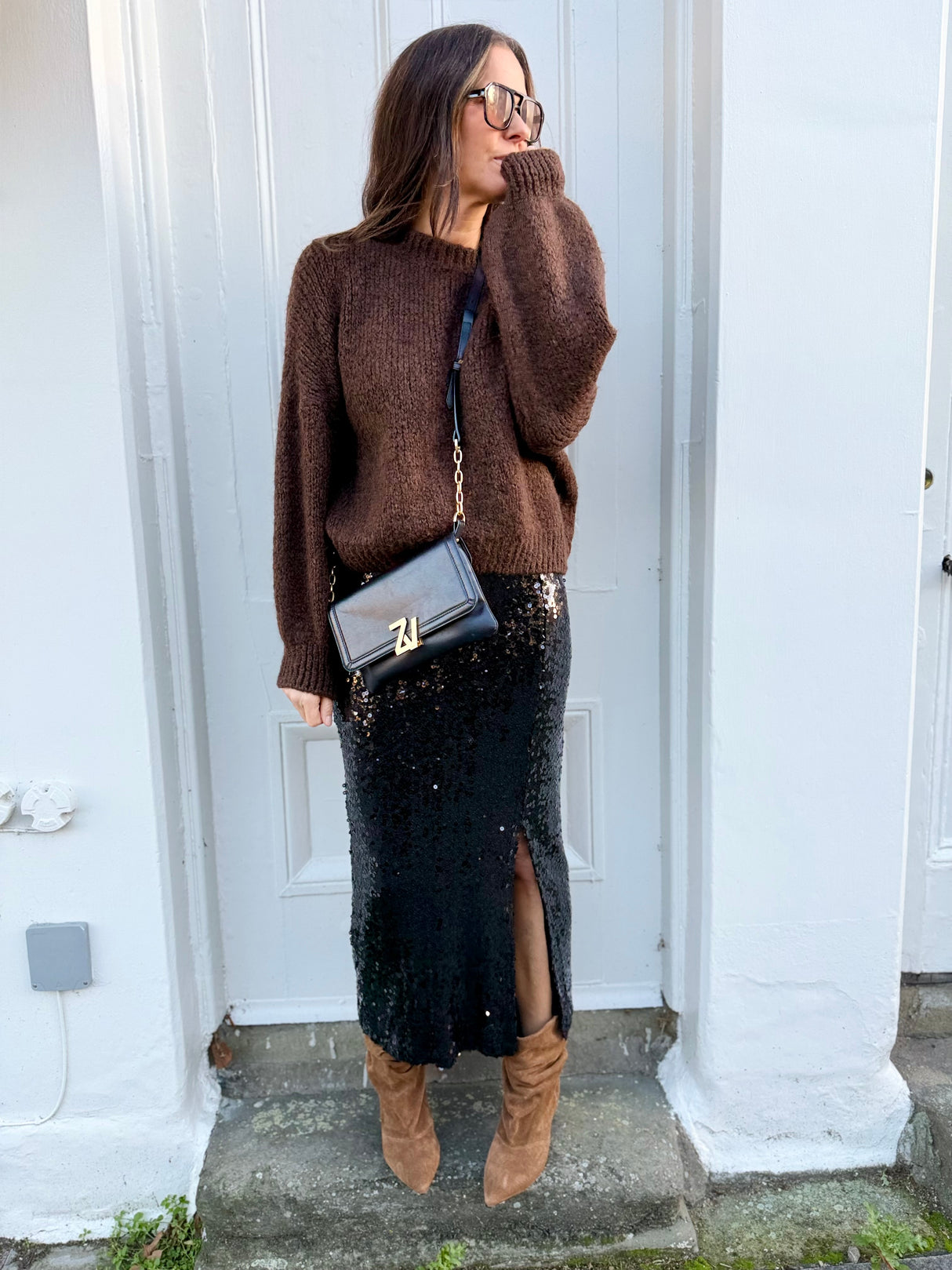 Mariah Sequin Midi Skirt - Black