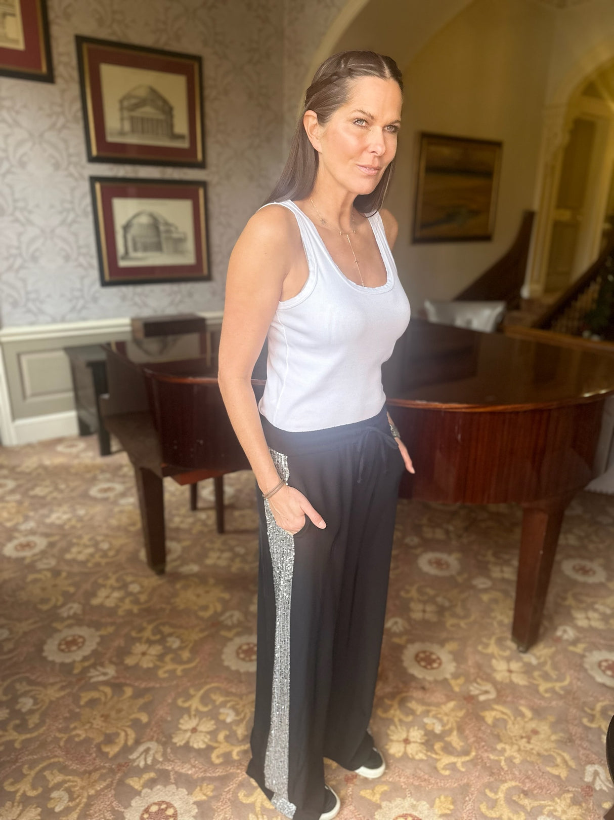 Pantalón Tempest - Negro con lentejuelas plateadas