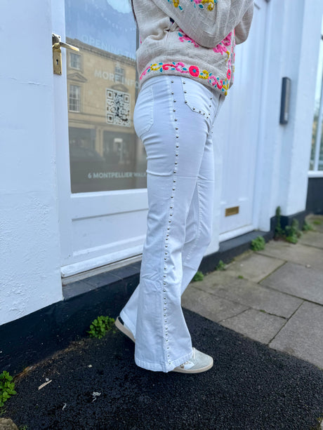 Stella Studded Bootcut Jean - White