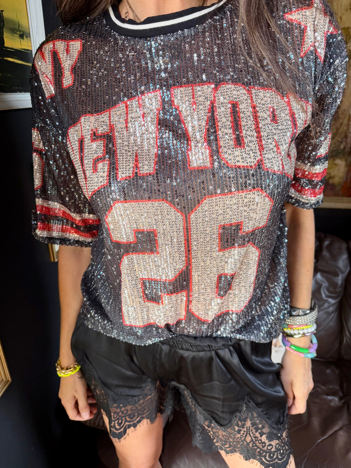 Sequin NFL Inspired Top - Black