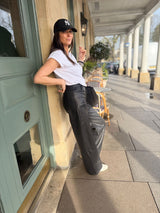 Ally Faux Leather Barrel Pant - Black