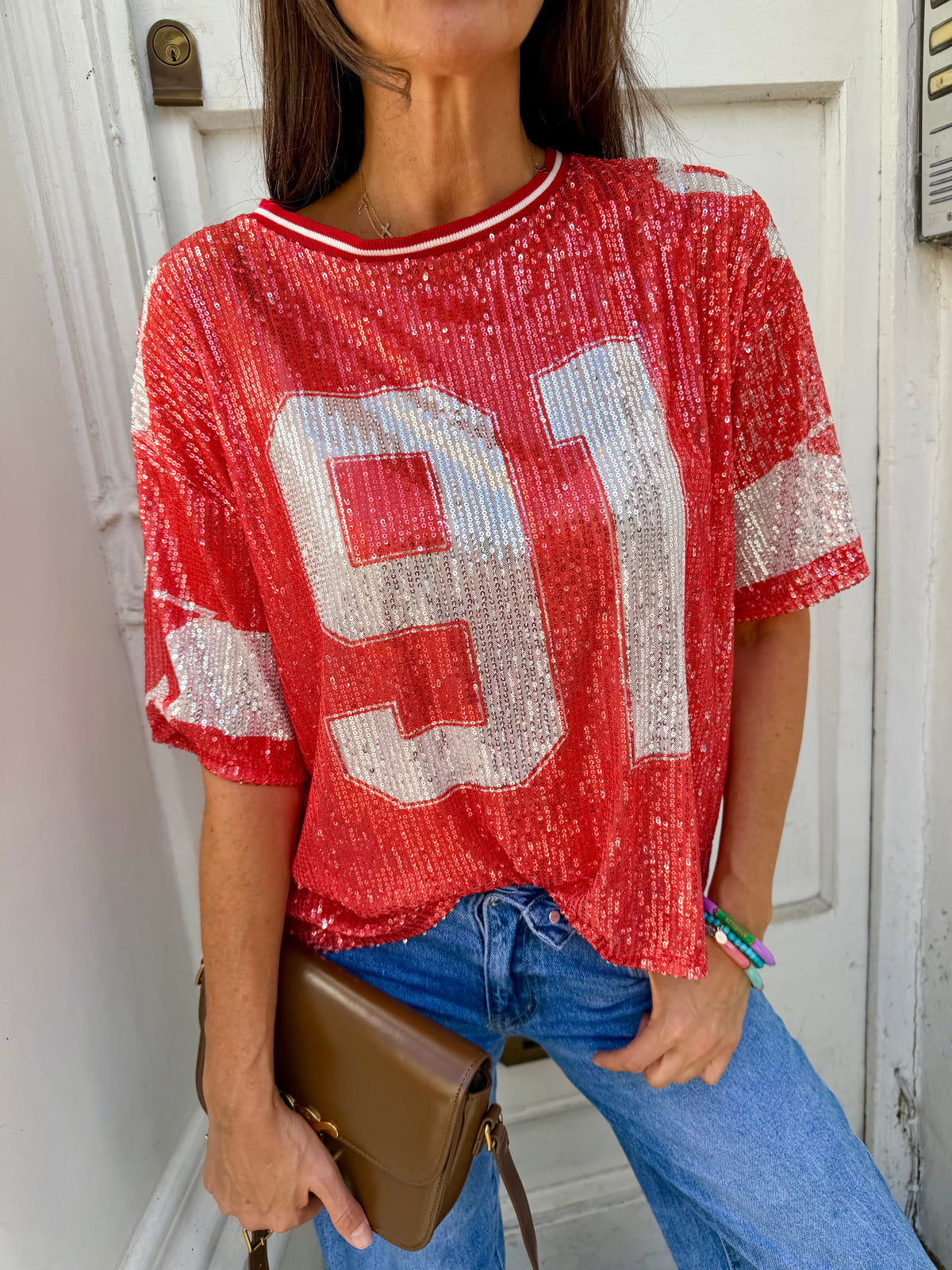 Sequin NFL Inspired Top - Red