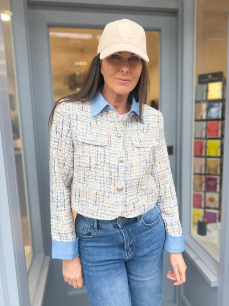 Verity Sequin Cropped Jacket - Baby Blue