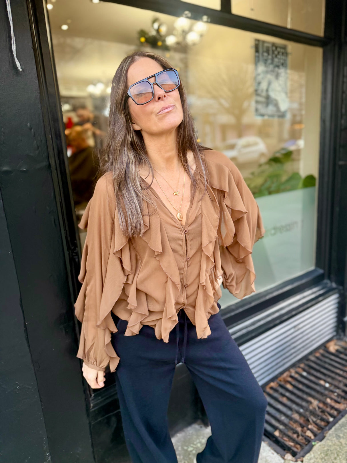 Ruby Ruffle Blouse - Coffee