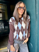 Argyle Crew Neck - Chocolate